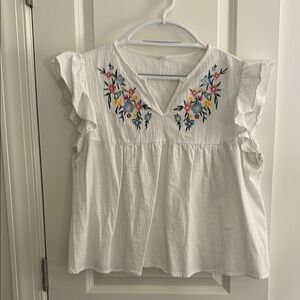 Amazon White Floral Embroidered Blouse